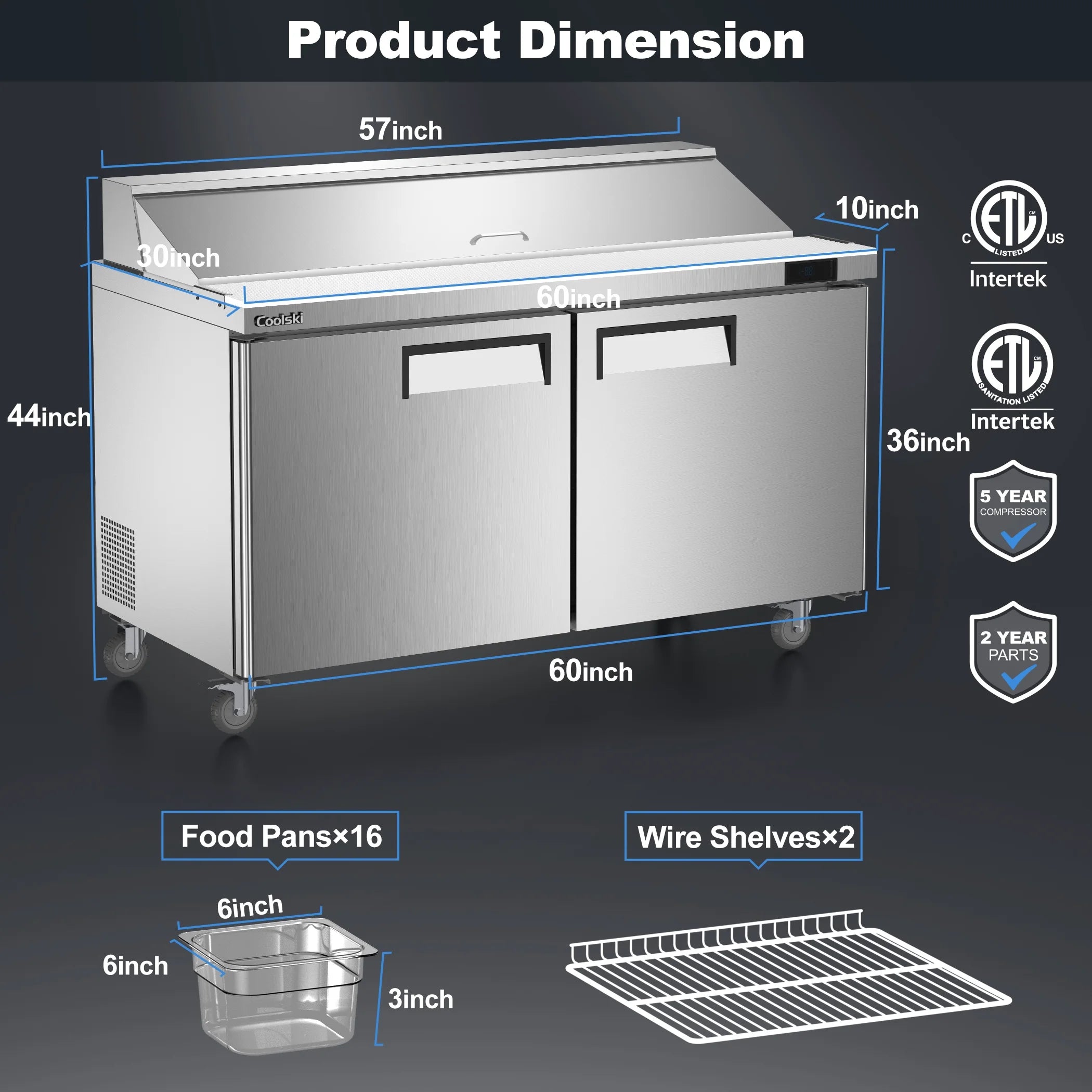 2 Door Commercial Refrigerator Prep Table with Cutting Board K360409