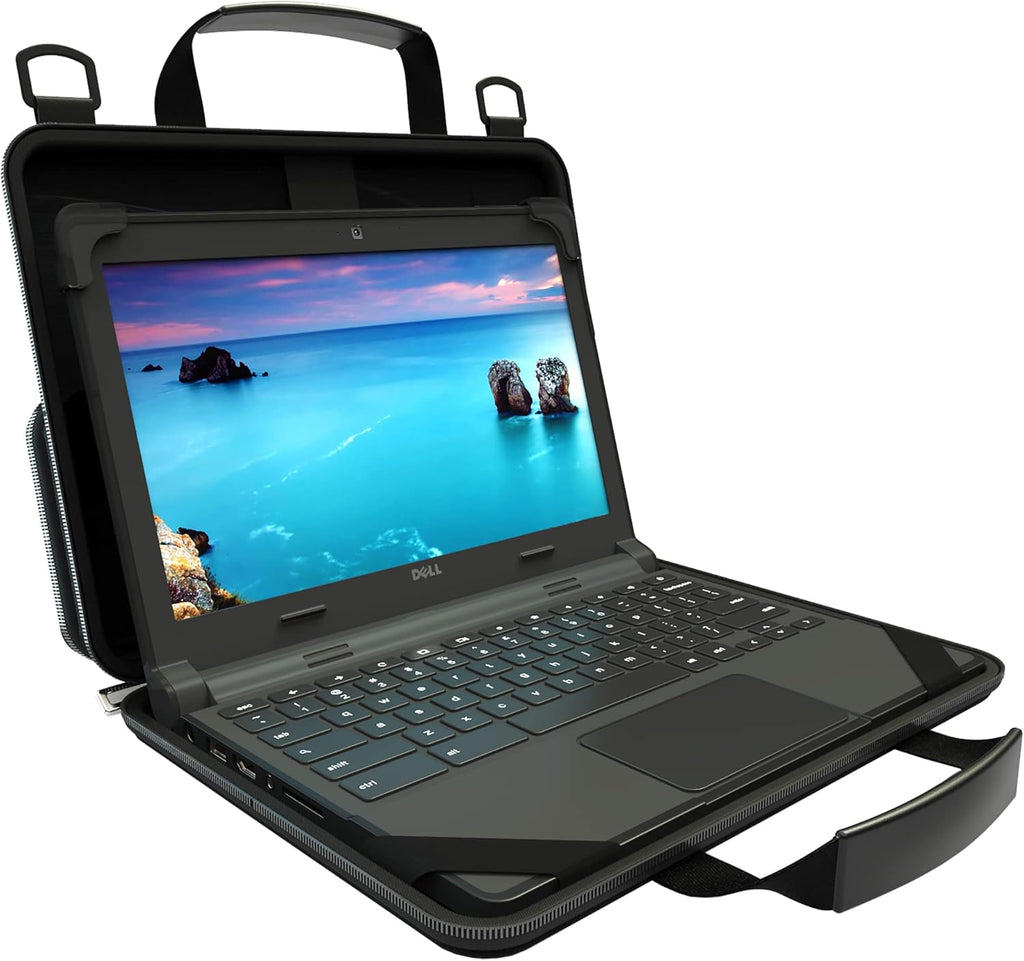 Black PU 13-14 inch Laptop Hard Cover Sleeve with Carrying Handle Shoulder Strap Pack of 2 K3019