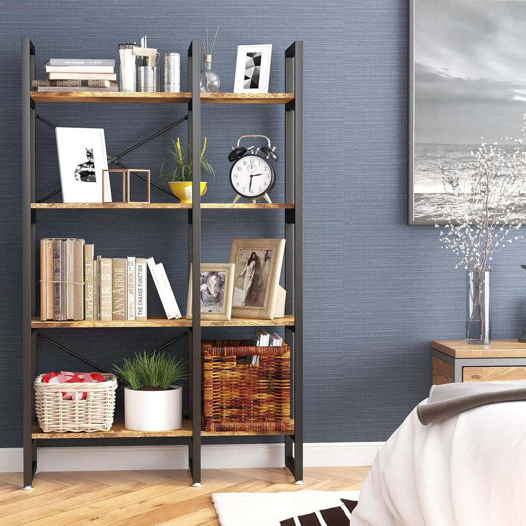 Rustic Brown 4 Tiers Metal Frame Bookshelf N7740