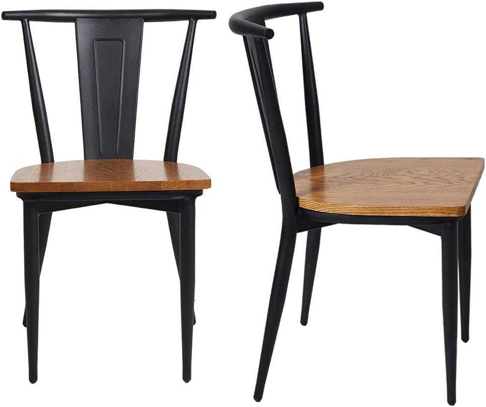 2 Set Dining Side Chairs with Wooden Seat and Metal Legs L982