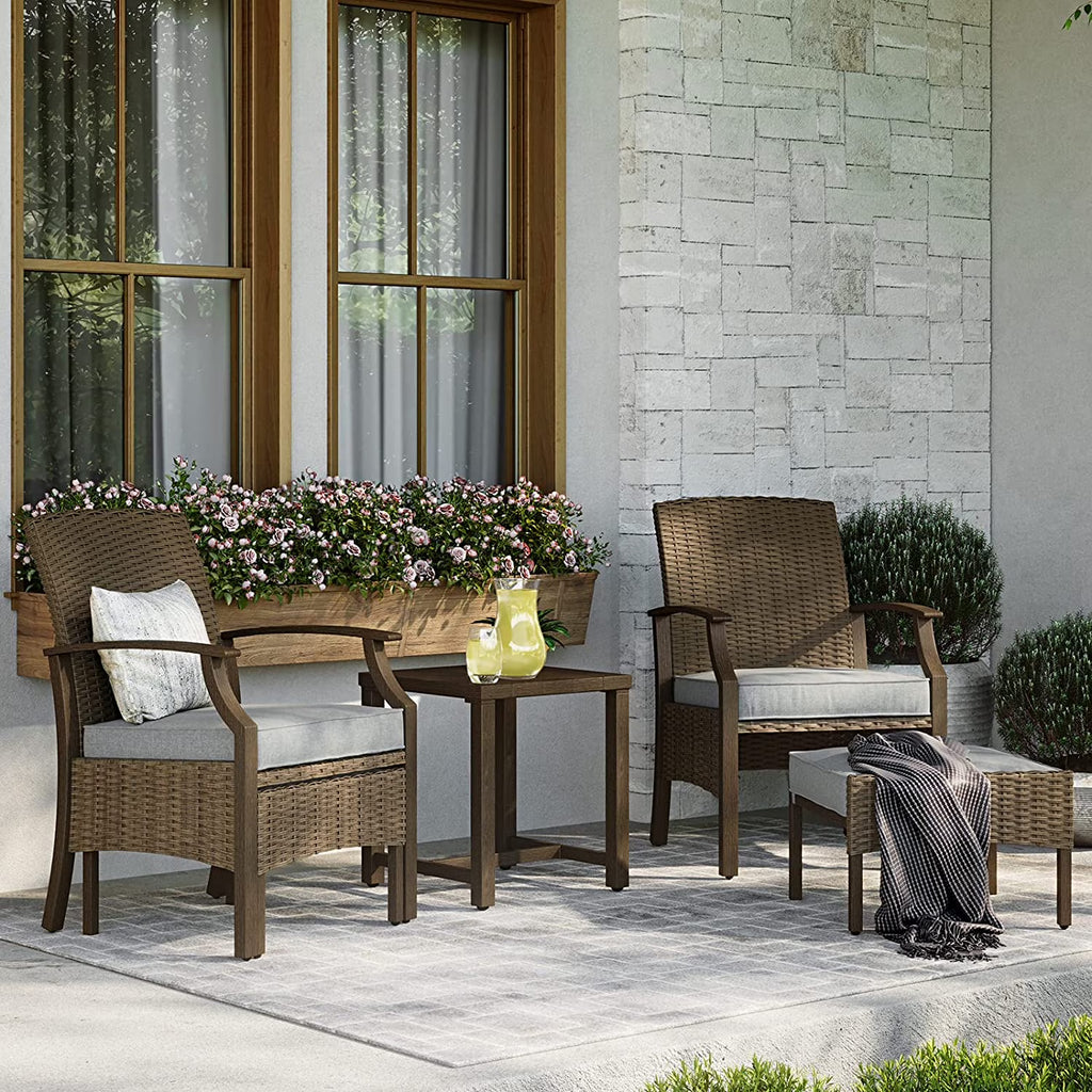 5 Piece Rattan Patio Furniture Set with Ottoman and Coffee Table P998237