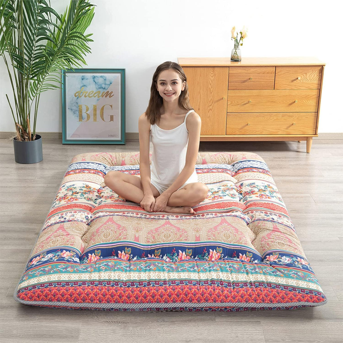 Black Geometric Pattern Japanese Floor Mattress S74862
