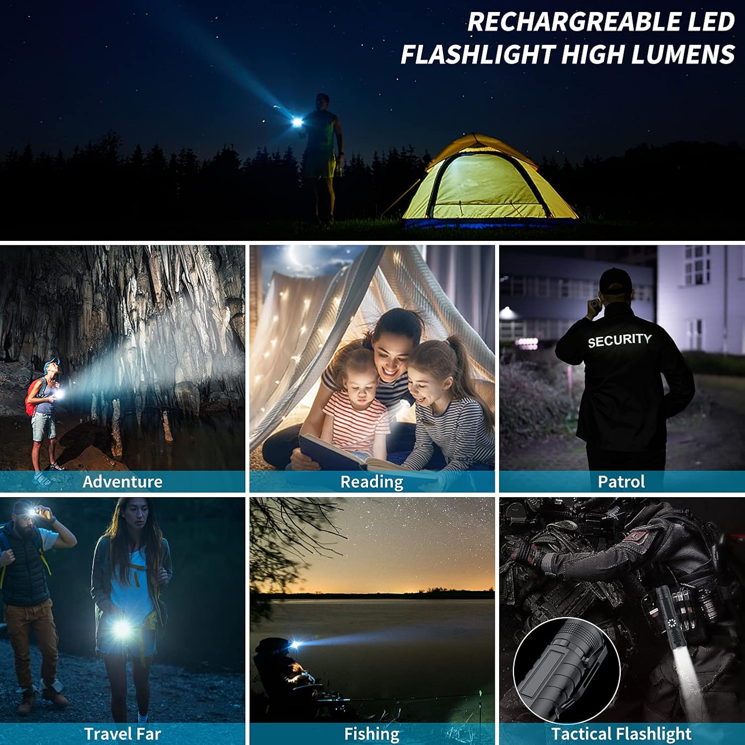 Rechargeable Tactical LED Flashlight, Zoomable Handheld N52851