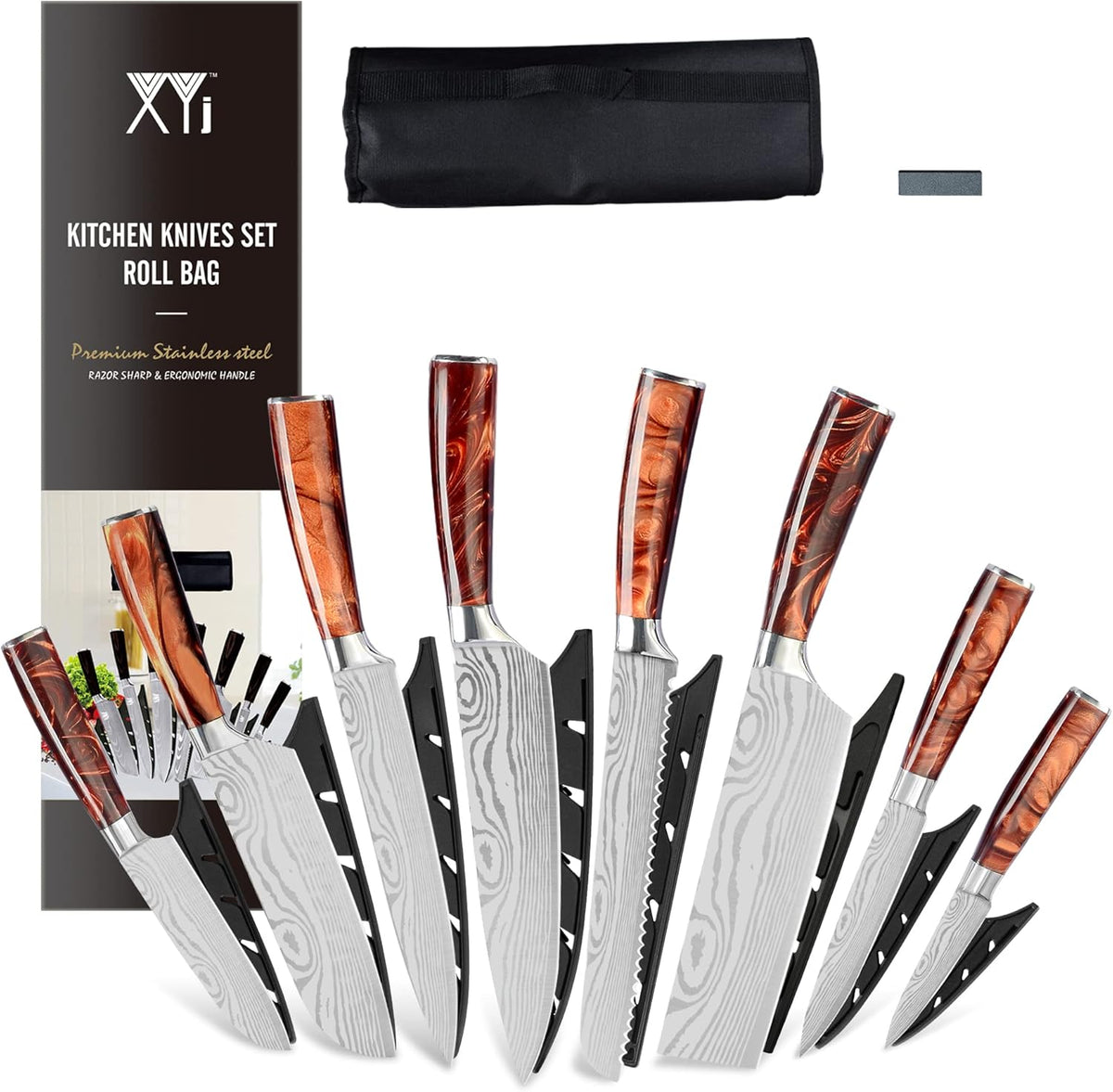 8-pieces Stainless Steel Kitchen Knife Set with Carry Roll Bag M5318