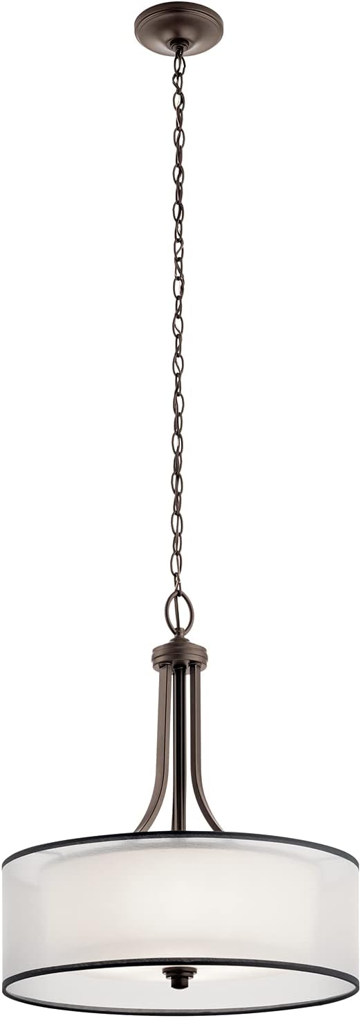 4 Light Pendant with Satin Etched Cased Opal Inner Diffusers and Light Umber Translucent Organza Outer Shade in Mission Bronze Y2968