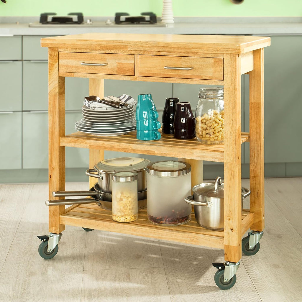 Kitchen Cart with Rubber Wood Top and Wide Drawer P9245