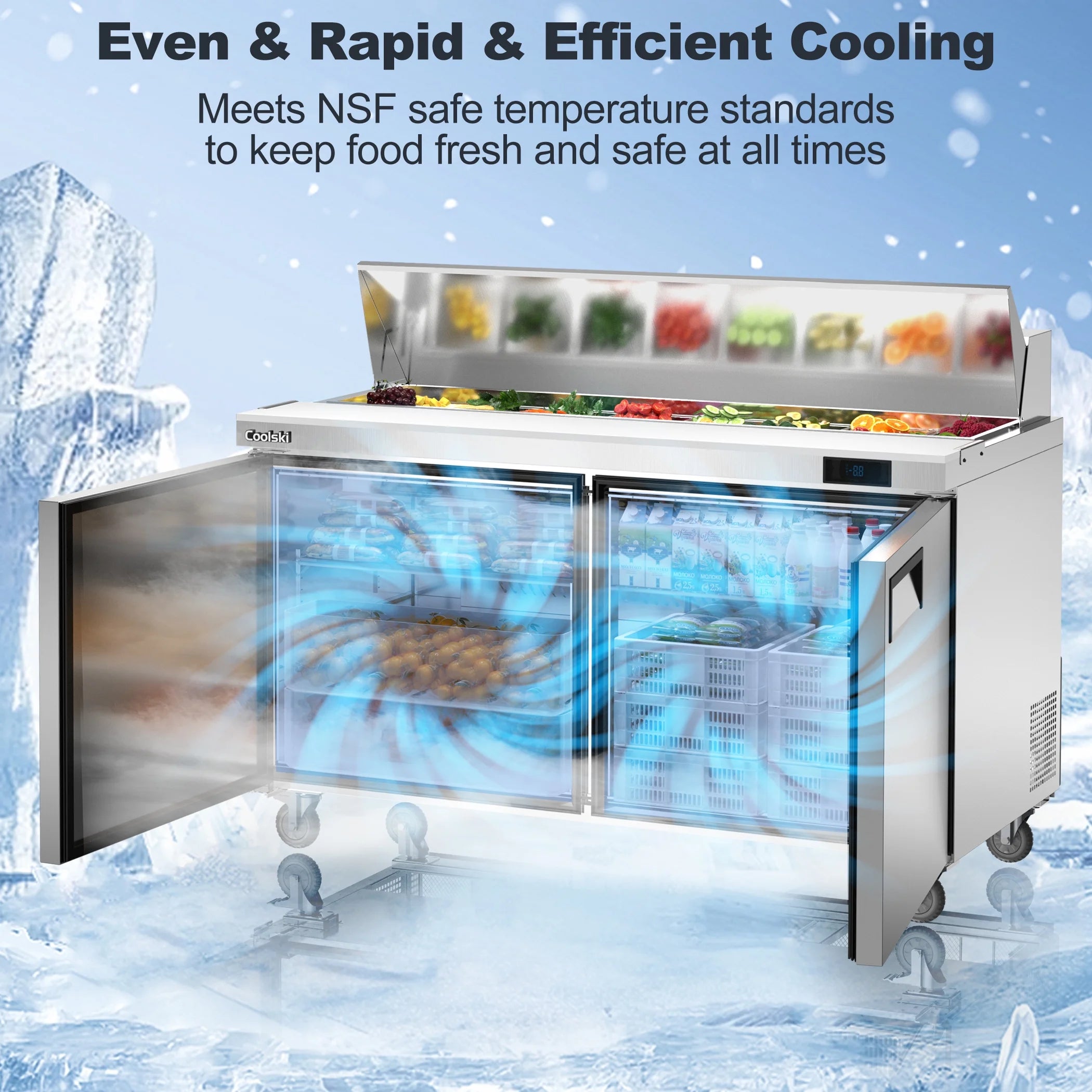 2 Door Commercial Refrigerator Prep Table with Cutting Board K360409
