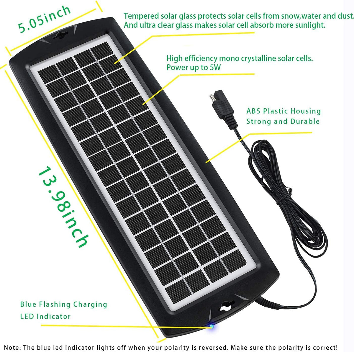 5W 12V Solar Car Battery Trickle Charger Maintainer J570