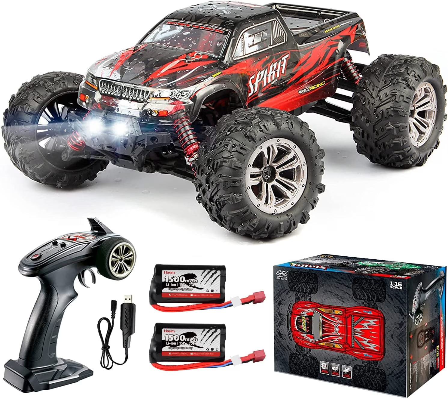 1:16 Scale 4WD Electric Off-Road RC Monster Trucks with 2 Batteries E40015