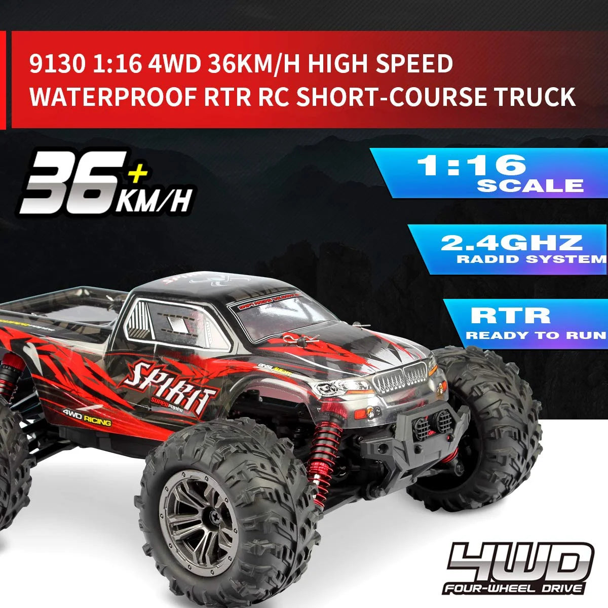 1:16 Scale 4WD Electric Off-Road RC Monster Trucks with 2 Batteries E40015