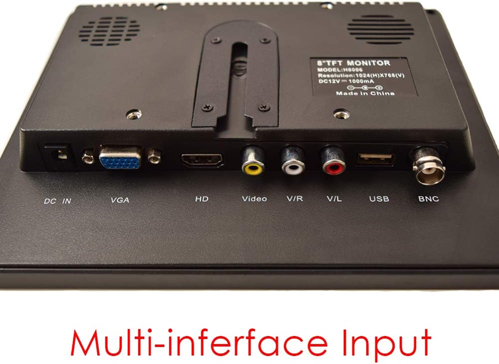 8 CCTV LCD Monitor 4:3 IPS Screen Display with VGA HDMI AV BNC Built-in Speaker USB Media Player 1024x768 HD 12-24V X87747