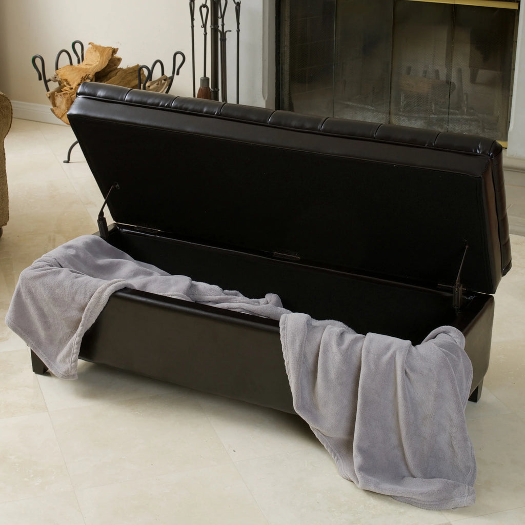 Espresso Bonded Leather Tufted Storage Ottoman Bench B646756