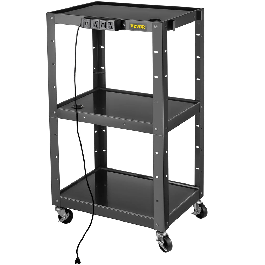 3-Shelf Steel AV Cart with Electric Power Cord W677