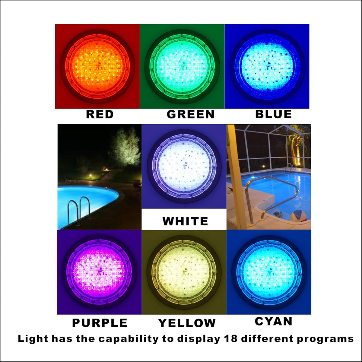 10 Inch LED Multicolor Inground Pool Light with 50 Foot Cord M86677
