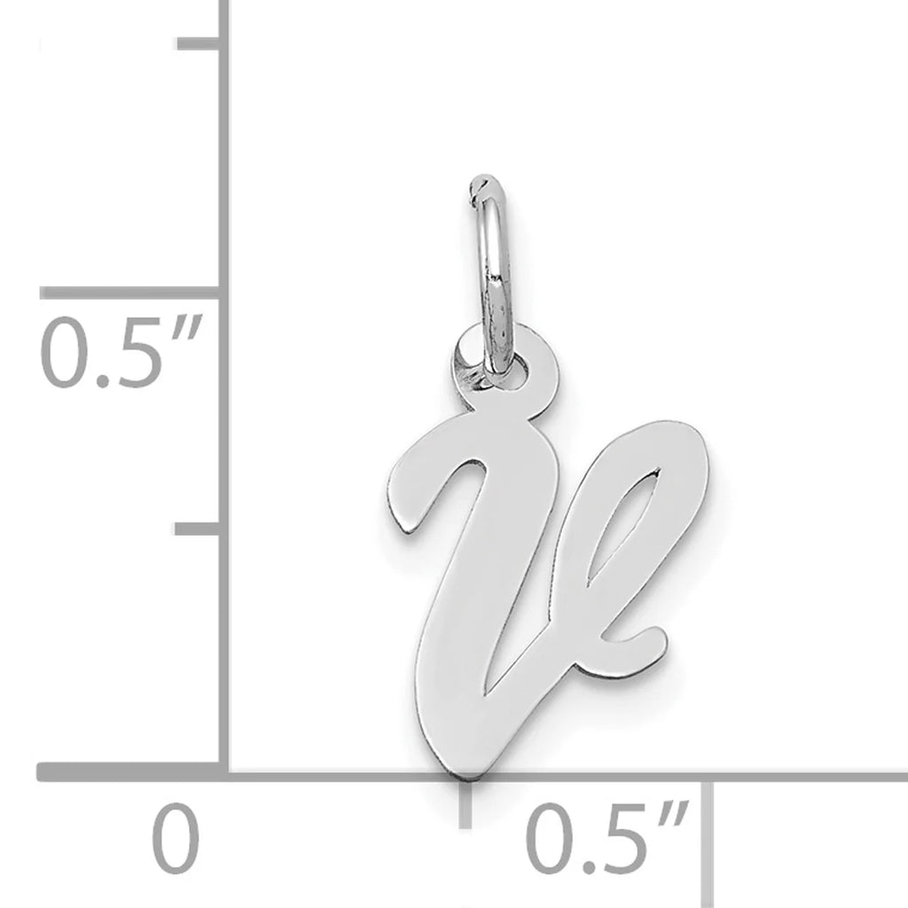 14K White Gold Polished Rhodium Plated Letter V Initial Pendant Charm J1388