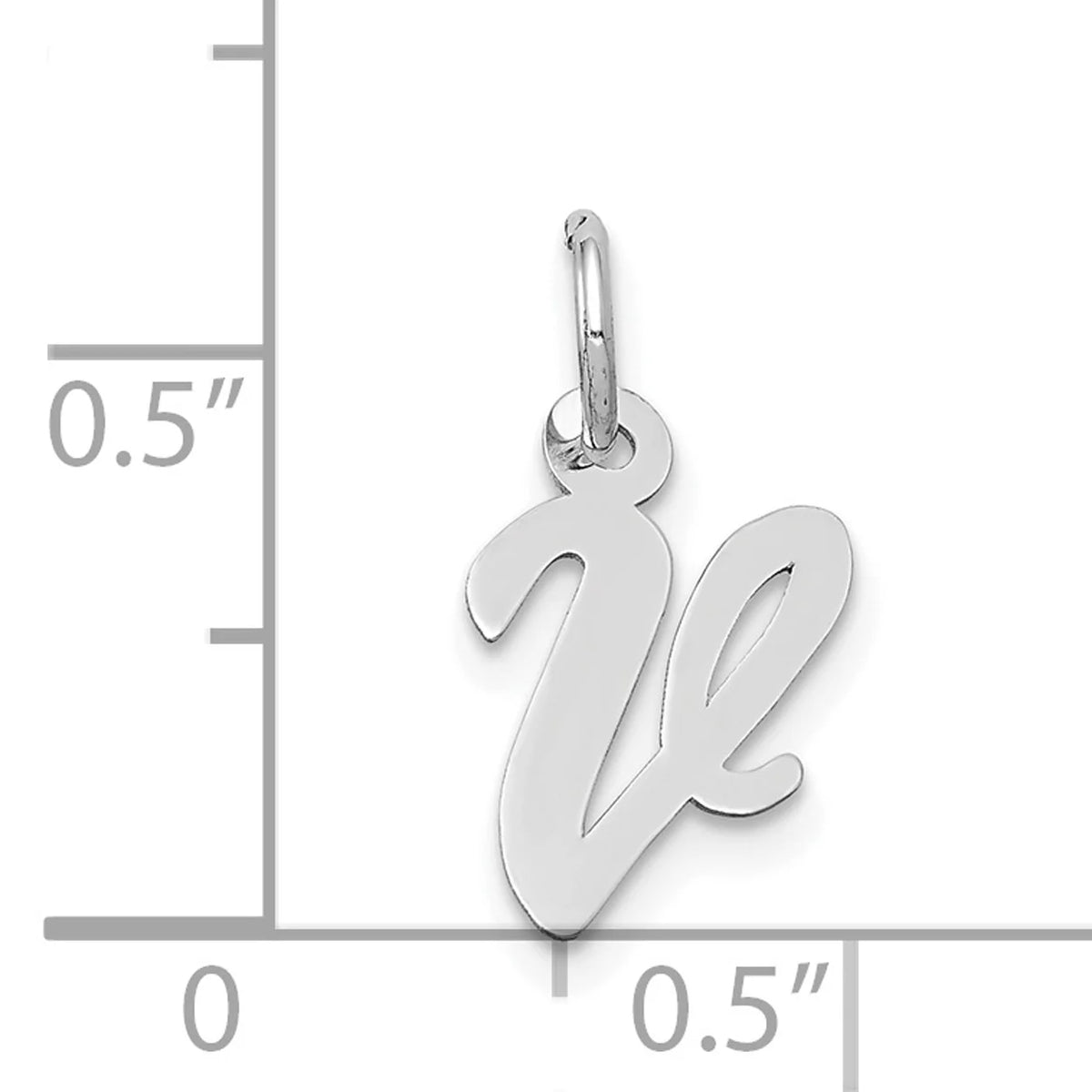 14K White Gold Polished Rhodium Plated Letter V Initial Pendant Charm J1388