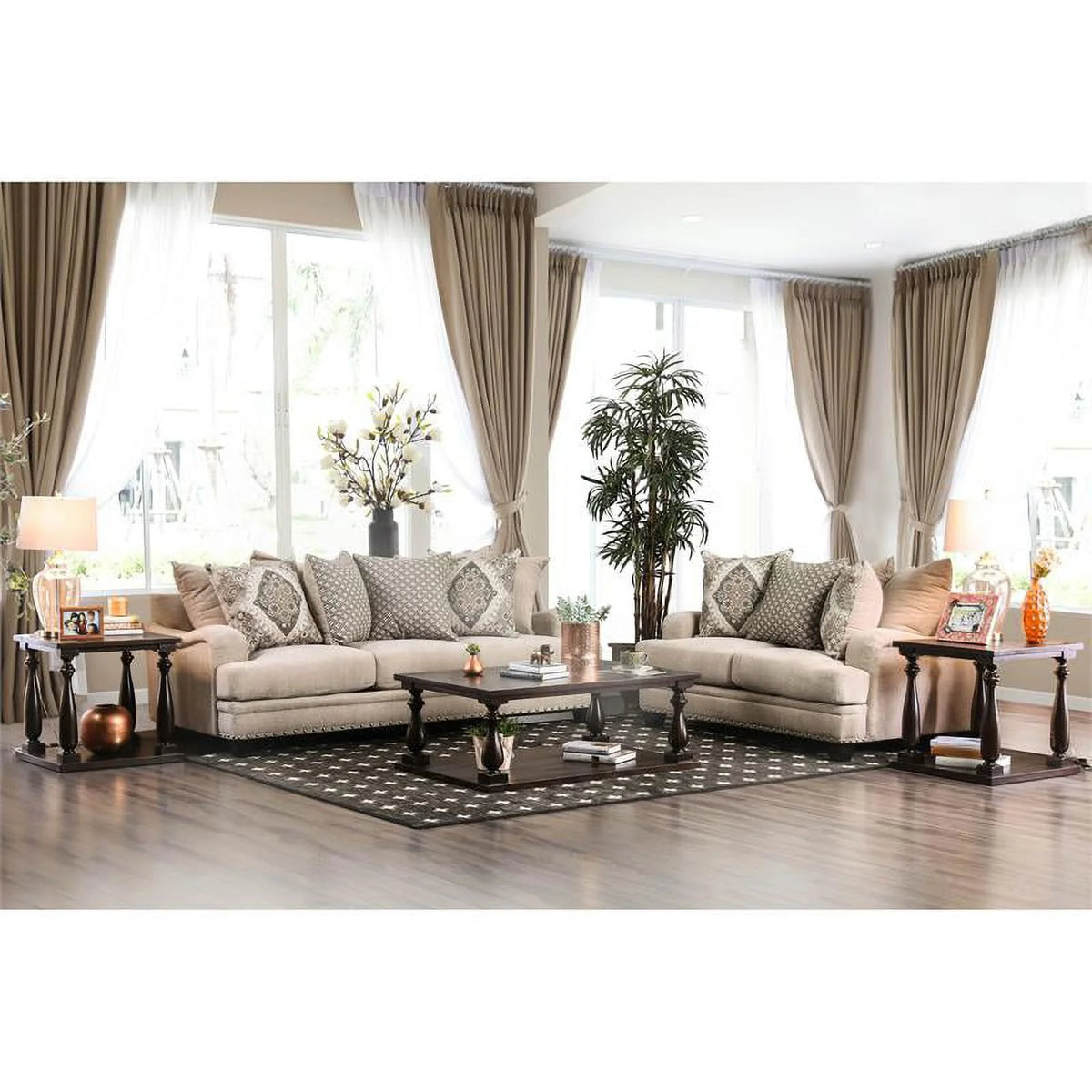 Brown Chenille Nail Head Loveseat M808