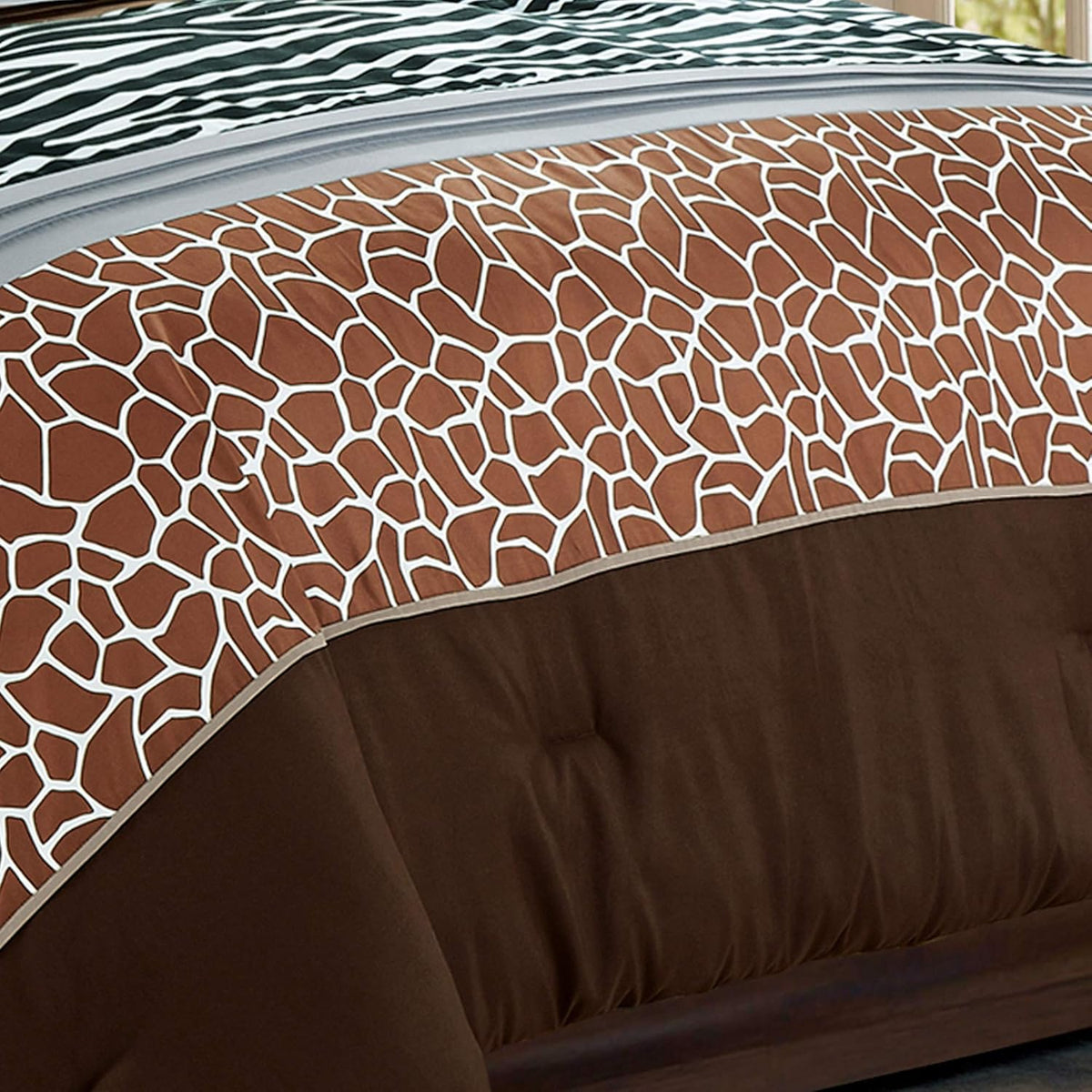 2 Piece Twin Comforter Set, Brown/Beige/White, Down Alternative Bedding I1409
