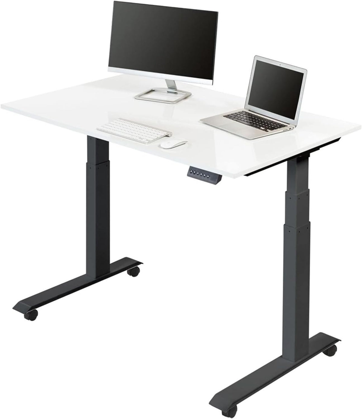 Electric Adjustable Height Standing Desk with Programmable Memory, Black Frame, Teak Top, 60" Wide L8282