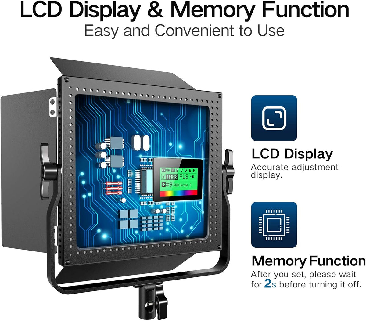RGB LED Video Lighting Kit, 45W, 2600K-10000K, with U Bracket and Barn Door S94410