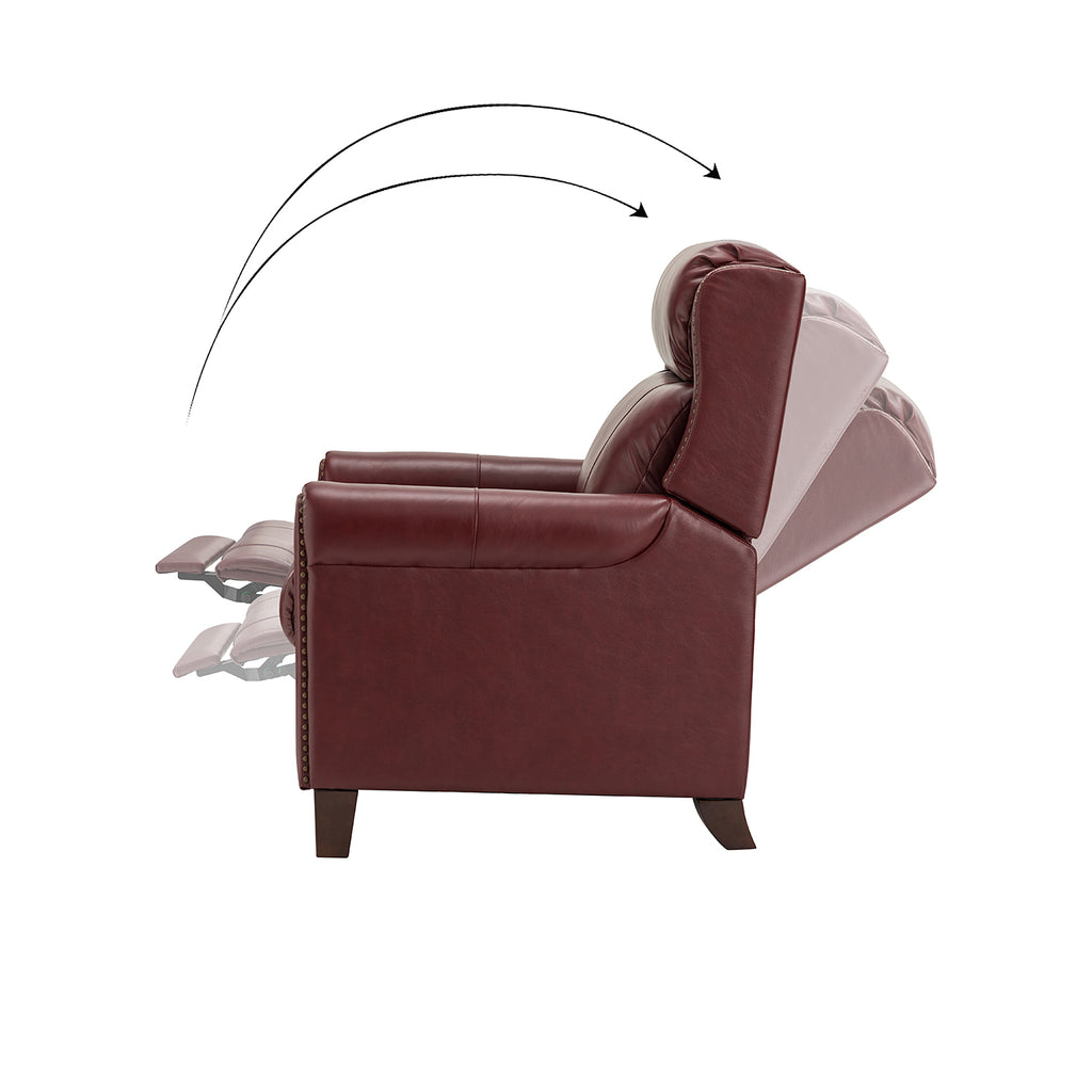 Burgundy Leather Recliner Chair with Wooden Legs A8273