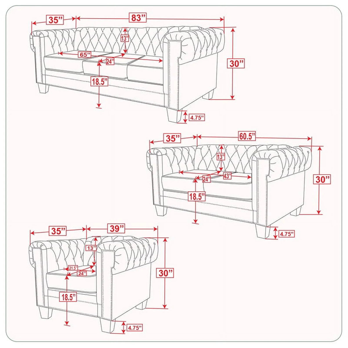 3-Piece Velvet Fabric Furniture Set-Gray Q39818