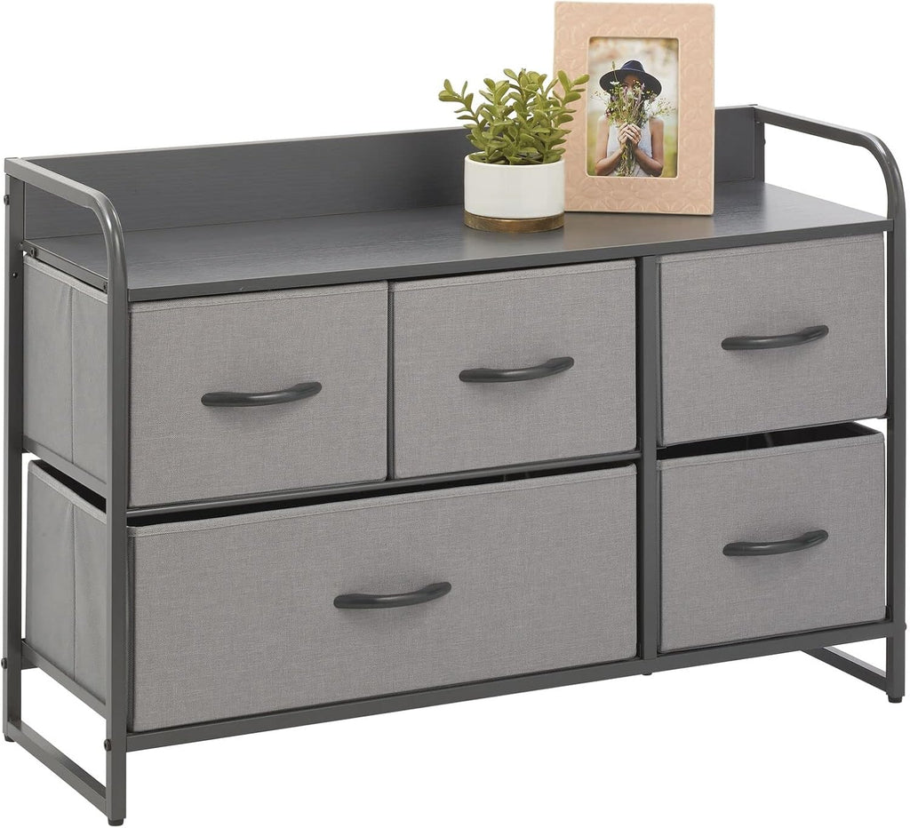 Charcoal Gray 5 Drawer Fabric Storage Dresser M1558