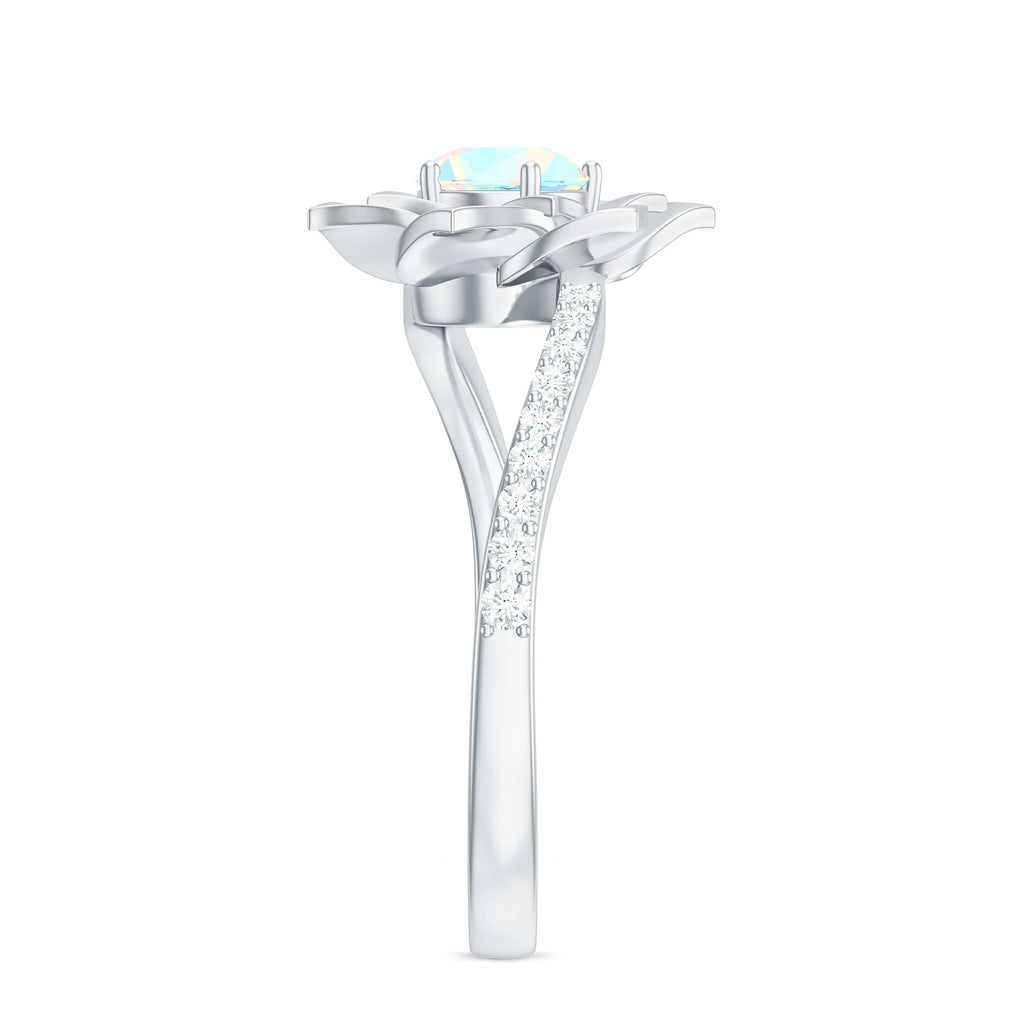 Ethiopian Opal Bypass Flower Engagement Ring with Diamond, 925 Sterling Silver L333122