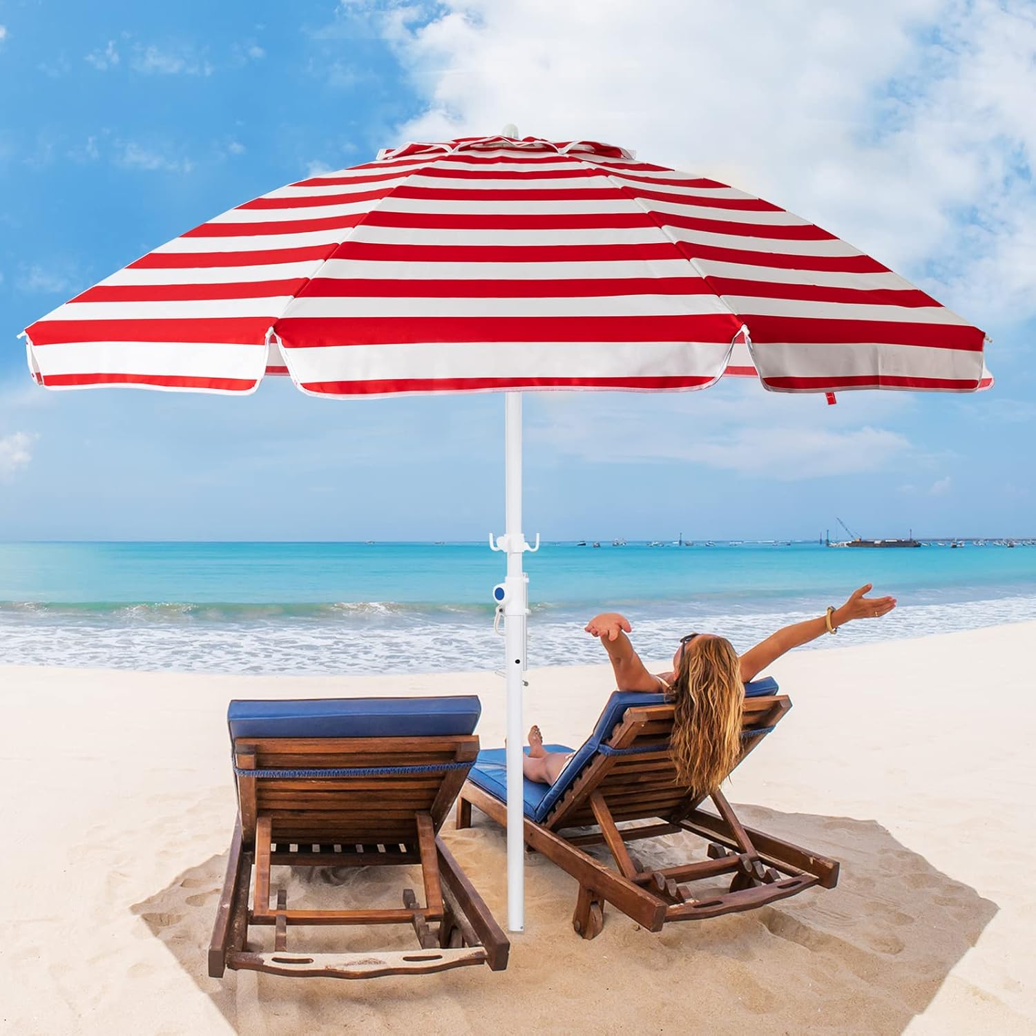 6.5FT Beach Umbrella with Carry Bag X12587