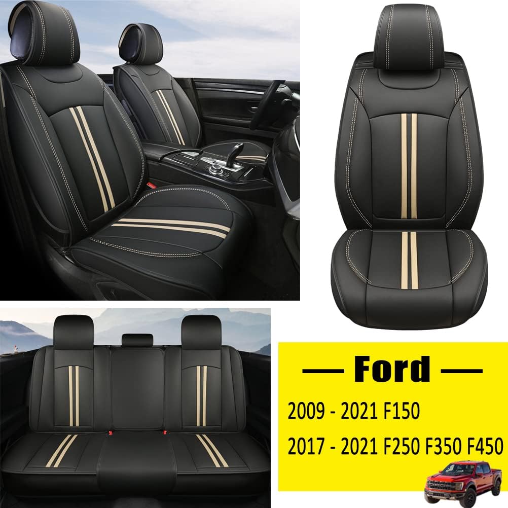 Black+Red Faux Leather Front Seat Covers N720