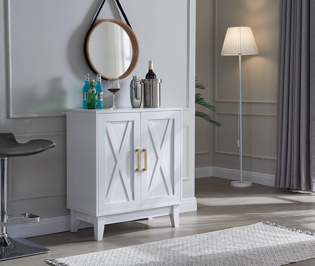 White Small Cabinet Sideboard with Wood Doors B97553