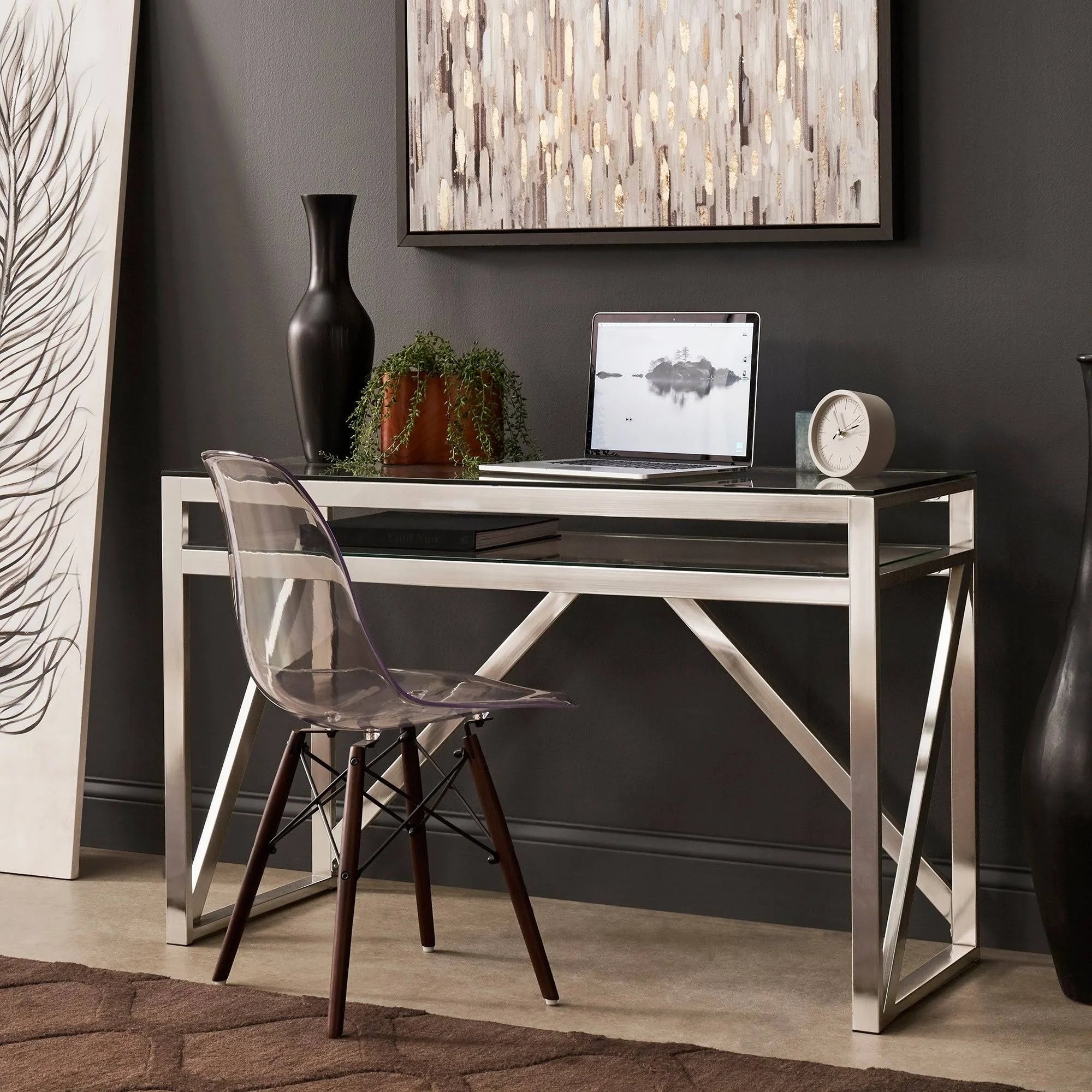 Brushed Nickel Glass Sofa Table S380