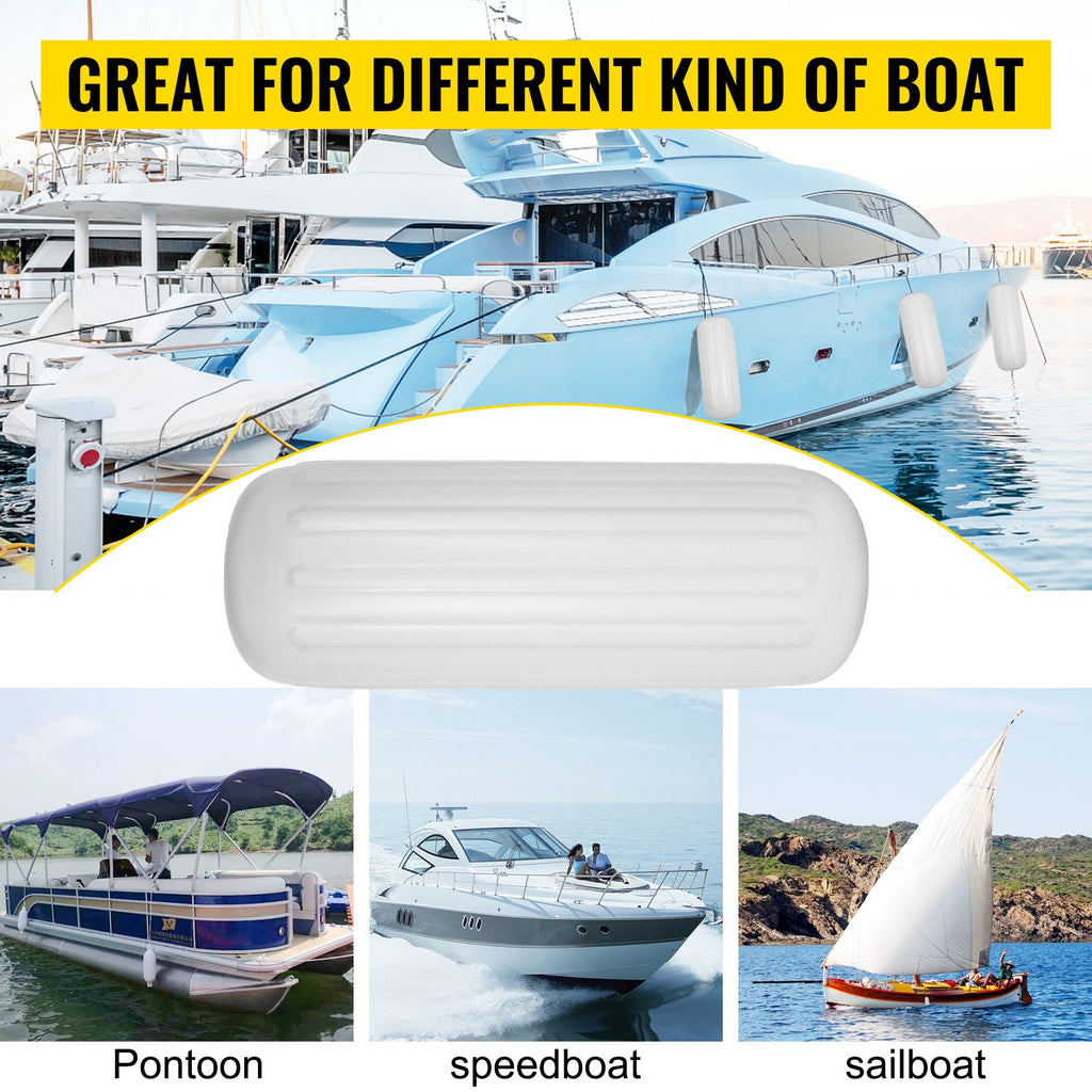 4 Pack Large 10x28 White Ribbed Boat Fenders with Center Hole Z312