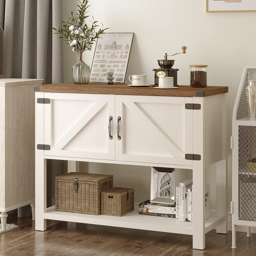 White Buffet Cabinet with 2 Doors and Storage Shelf B6135