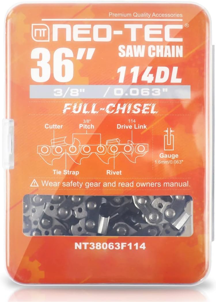 36 Inch Full Chisel Chainsaw Chain 3/8 Pitch 0.063 Gauge 114 Drive Link P63723