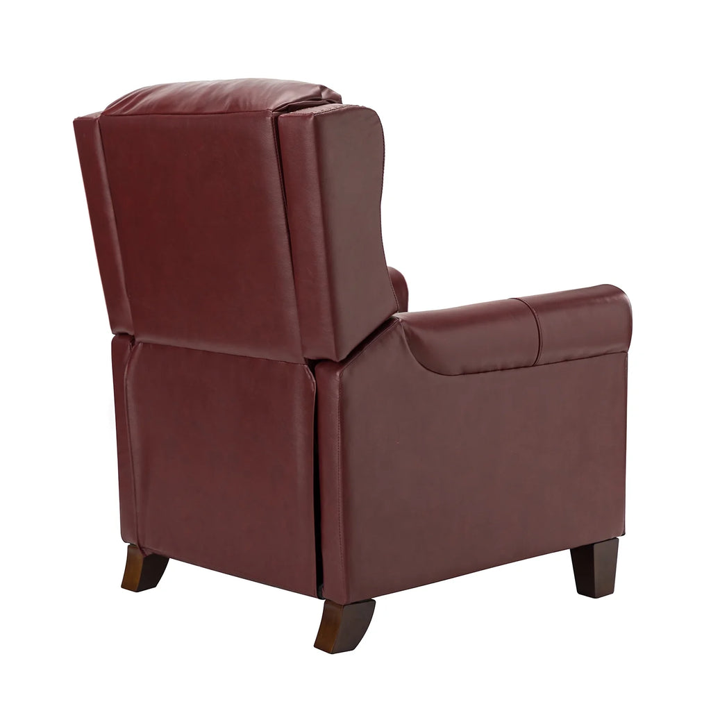 Burgundy Leather Recliner Chair with Wooden Legs A8273