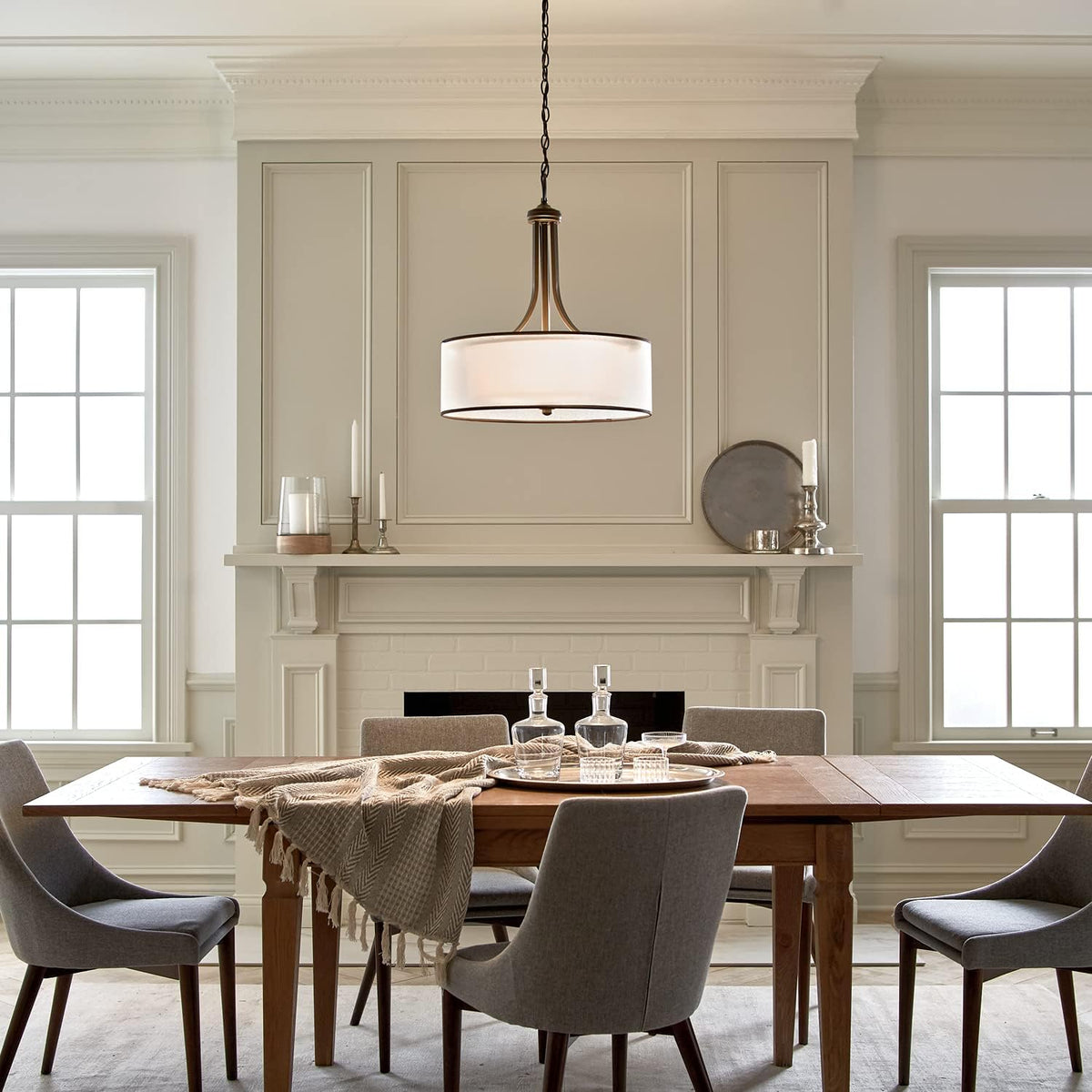 4 Light Pendant with Satin Etched Cased Opal Inner Diffusers and Light Umber Translucent Organza Outer Shade in Mission Bronze Y2968