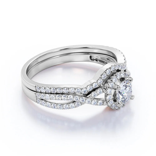 10k White Gold Diamond Halo Wedding Ring Set U5555