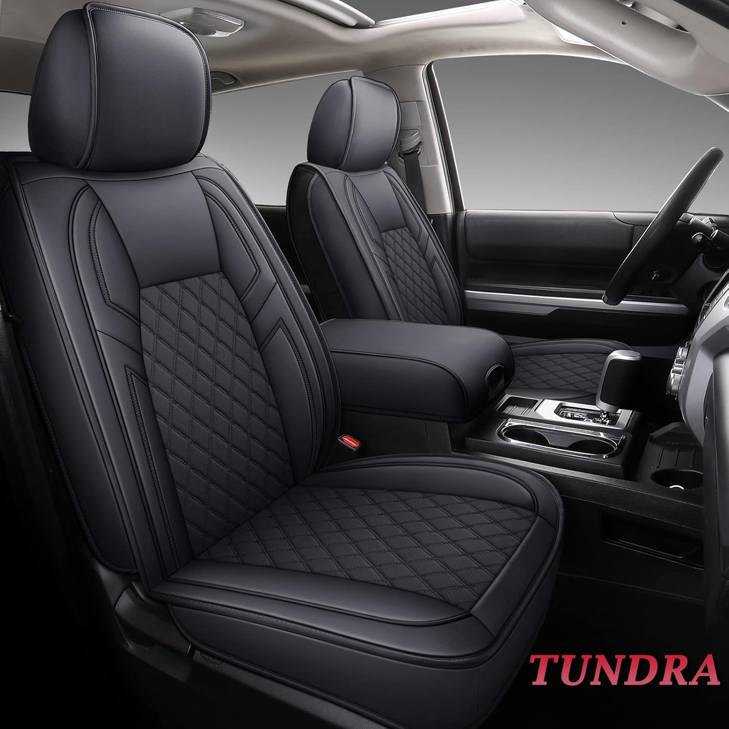 Black-and-Red Waterproof Leather Seat Covers Full Set 5PCS W713938