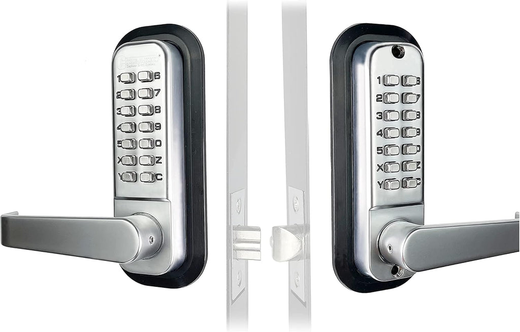 Mechanical Keyless Combination Lever Handle Door Lock, Double Sided Keypad Latch Lock, Satin Chrome N3435