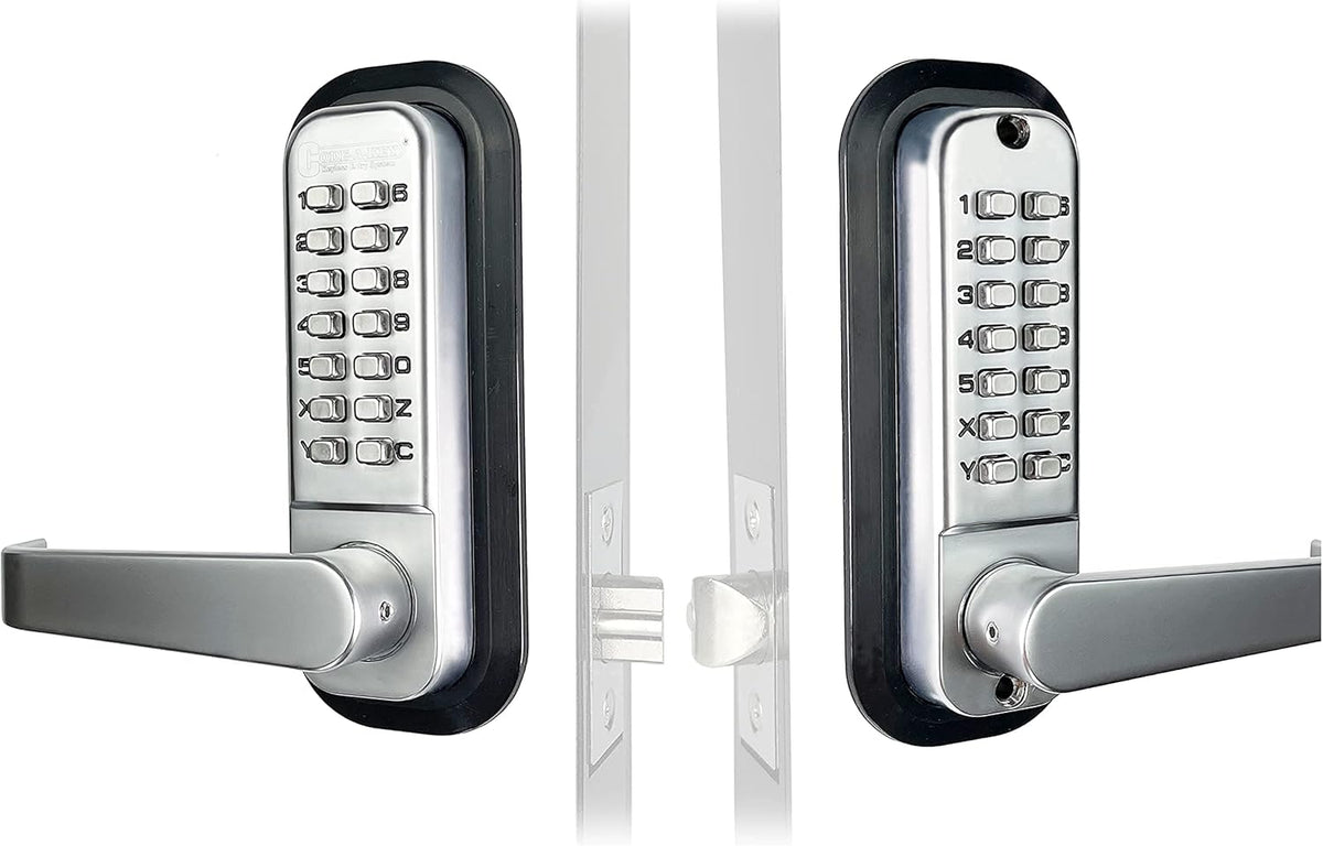 Mechanical Keyless Combination Lever Handle Door Lock, Double Sided Keypad Latch Lock, Satin Chrome N3435