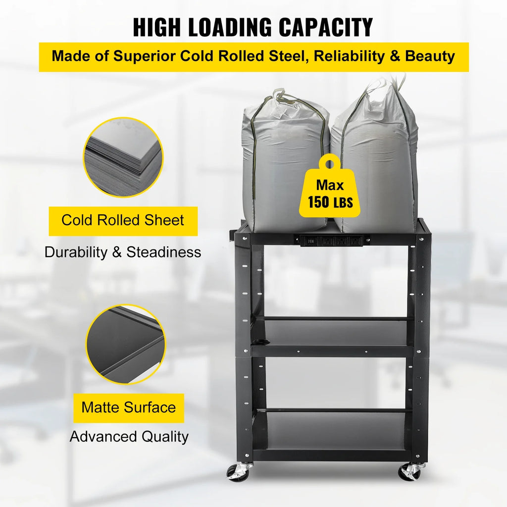 3-Shelf Steel AV Cart with Electric Power Cord W677