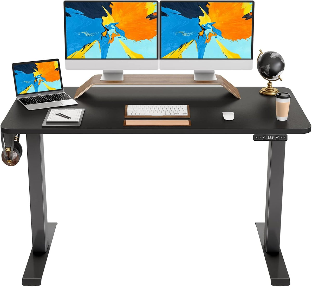 Black Steel Frame Standing Desk with Rustic Brown Wood Tabletop W968